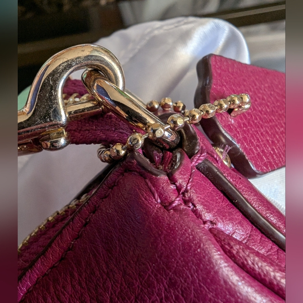 COACH Carrie Raspberry Pebbled Leather Crossbody Bag - Picture 14 of 16